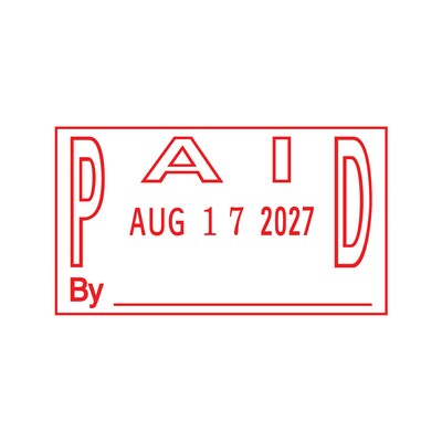 2000 PLUS Easy Select Date and PAID Self-Inking Stamp, 1" x 1-13/16" Impression, Red ink (011093)