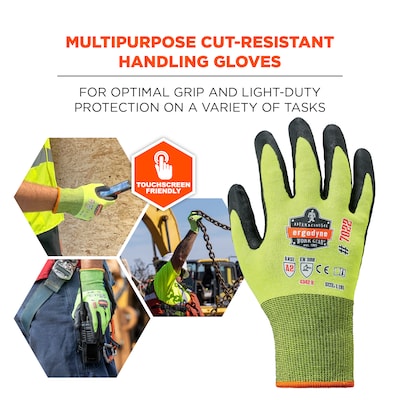 Ergodyne ProFlex 7022 Hi-Vis Nitrile Coated Cut-Resistant Gloves, ANSI A2, Dry Grip, Lime, Large, 14