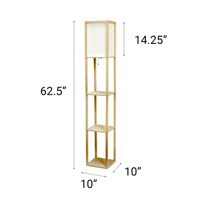 Creekwood Home Classix 62.5" Contemporary 3-Tier Storage and Display Floor Lamp w/ White Linen Shade, Tan (CWF-3007-TN)