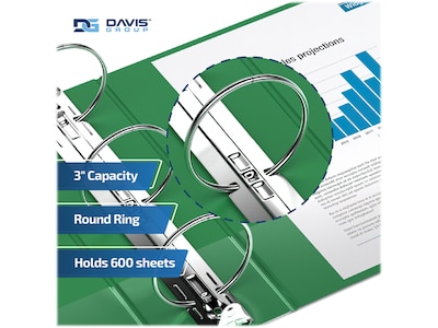 Davis Group Premium Economy 3" 3-Ring Non-View Binders, Green, 6/Pack (2314-04-06)