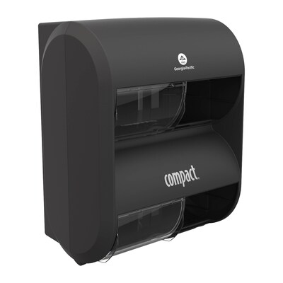 Compact® 4-Roll Quad Coreless Toilet Paper Dispenser by GP PRO, Black, 11.750” W x 6.900” D x 13.250