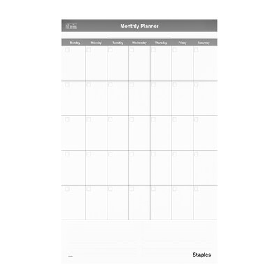 Staples 24 x 36 Monthly Dry-Erase Wall Calendar, Reversible, White/Gray (ST60365-25)