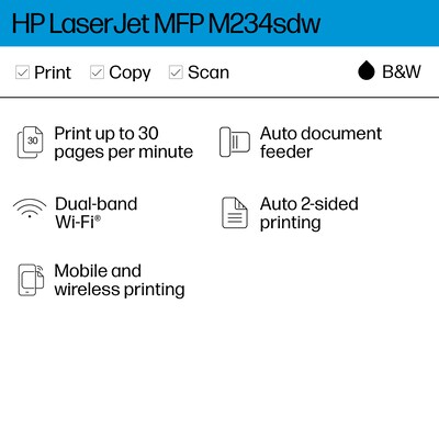 HP LaserJet Pro MFP M234sdw Wireless Black & White All-in-One Laser Printer, Scanner, Copier, Best for Home Office (6GX01F)