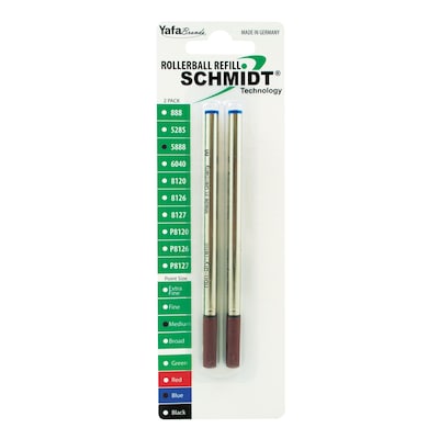 Schmidt 888 Safety Ceramic Rollerball Metal Tube Refill, Fits Universal Pens, Medium, Blue, 2 Pack (