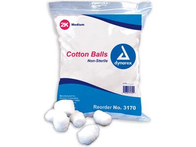 Dynarex Medium-Size Cotton Ball, 2000/Pack, 2 Packs/Carton (3170)