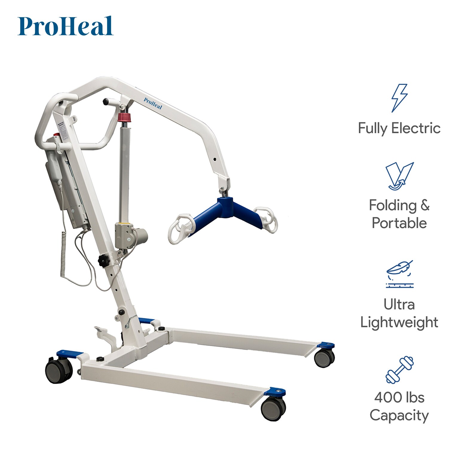 ProHeal Portable Electric All-in-One Patient Lift, 4-Point Spreader Bar, 350 lb. Capacity (PH-33400P-FBM)