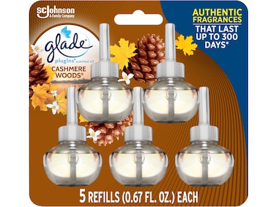 Glade PlugIns Scented Oil Diffuser Refill, Cashmere Woods, 0.67 fl. oz, 5/Pack (322828)