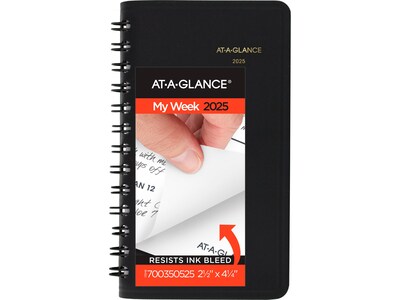 2025 AT-A-GLANCE 2.5 x 4.5 Weekly Planner, Faux Leather Cover, Black (70-035-05-25)
