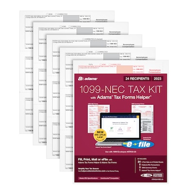 Adams 2023 1099-NEC Tax Forms Kit with Adams Tax Forms Helper and 5 Free eFiles, 24/Pack (STAX5241NE