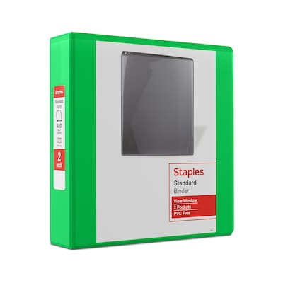 Staples® Standard 2 3 Ring View Binder with D-Rings, Green (55433)