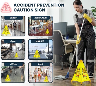 Alpine Industries Wet Floor Cone Sign, 20"H, Yellow, 5/Pack (498-20-5pk)