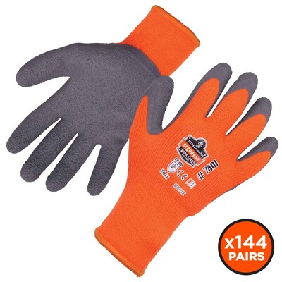 Ergodyne ProFlex 7401 Winter Work Gloves, Fleece Lined, Latex Coated Palm, Orange, Large, 144 Pairs (17894)