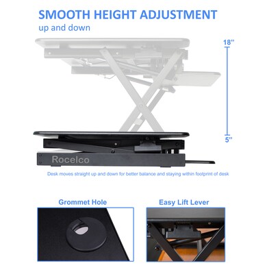 Rocelco 32 Height Adjustable Standing Desk Converter with Anti Fatigue Mat, Stand Up Laptop Riser,