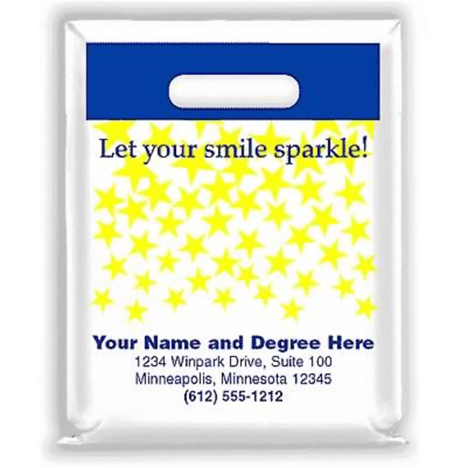 Medical Arts Press® Dental Personalized Small 2-Color Supply Bags; 7-1/2x9, Let Your Smile Sparkle!, 100 Bags, (53767)