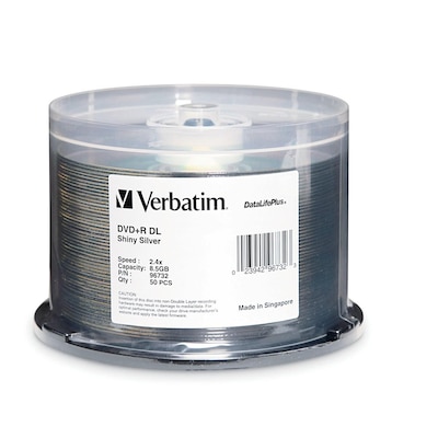 Verbatim® DataLifePlus® 8.5GB Dual Layer DVD+R; Shiny Silver; Spindle,  50/Pack | Quill.com