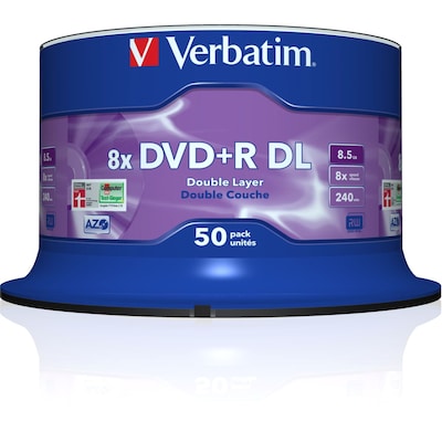 Verbatim® 8.5GB Dual Layer DVD+R; Spindle, 50/Pack | Quill.com