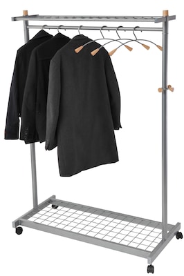 Alba Mobile Garment Rack, Chrome/Mahogany | Quill.com