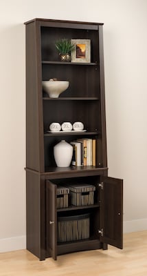 Prepac™ Tall Slant Back Bookcase With 2 Shaker Doors, Espresso