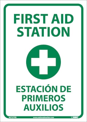 Information Labels; First Aid Station (Graphic), Bilingual, 14X10, Adhesive Vinyl