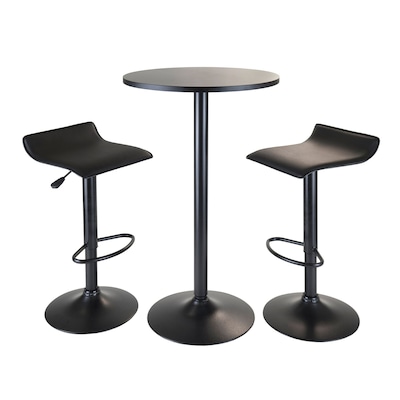 Winsome® Obsidian 39.76 MDF Veneer 3 Piece Round Table Pub Set With 2 Airlift Stools, Black