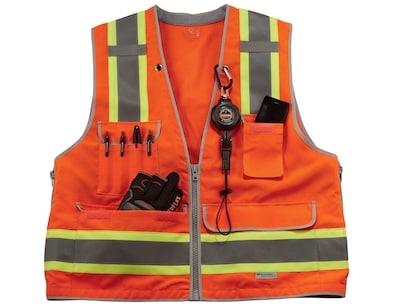 Ergodyne GloWear 8254Z High Visibility Sleeveless Safety Vest, ANSI Class R2, Orange, Large (21455)