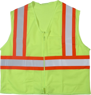 Mutual Industries High Visibility Sleeveless Safety Vest, ANSI Class R2, Lime, Large (16376-0-3)