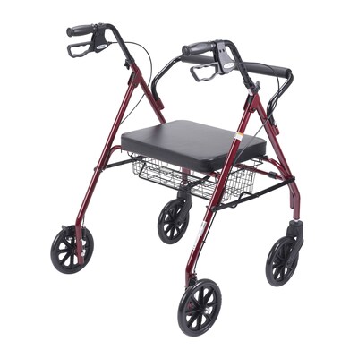 Drive Medical Heavy Duty Bariatric Rollator Rolling Walker with Large Padded Seat Red (10215RD-1)