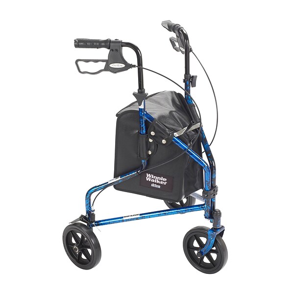 Drive Medical 3 Wheel Rollator Rolling Walker with Basket Tray and Pouch  Flame Blue (10289BL) | Quill.com