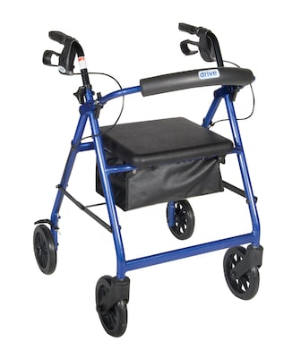 Drive Medical Aluminum Rollator Rolling Walker with Fold Up and Removable Back Support and Padded Se