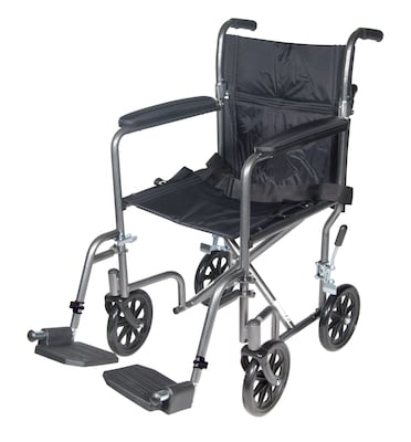 Drive Medical Lightweight Steel Transport Wheelchair Fixed Full Arms 17 Seat (TR37E-SV)