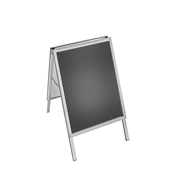 Azar Chrome Single Panel Sign Easel on Narrow Base. Poster Size: 22 x 28