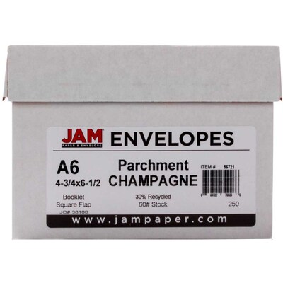 JAM Paper® A6 Parchment Invitation Envelopes, 4.75 x 6.5, Antique Gold Recycled, Bulk 250/Box (56721H)