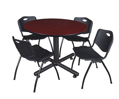 Regency 48-inch Round Laminate Lunch Room Table With 4 M Stacker Chairs, Black (TKB48RNDMH47BK)