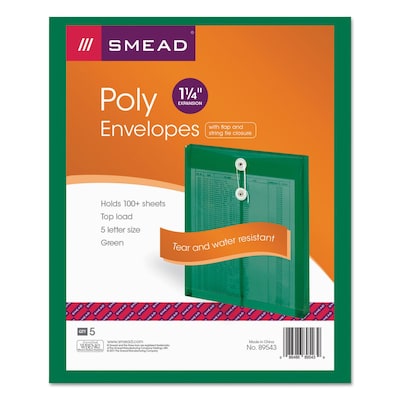 Smead Ultracolor Top-Load Envelope, Letter, 1" Expansion, Green, 5/Pack (89543)