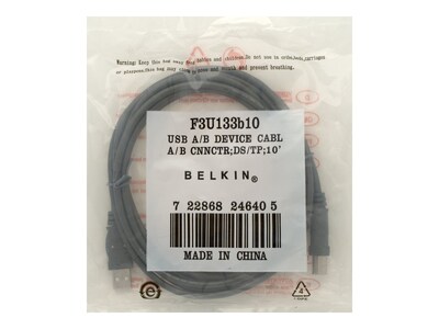 Belkin Pro Series 10 USB 2.0 Type A to Type B Male/Male Hi-Speed Extension Cable; Charcoal Gray (F3