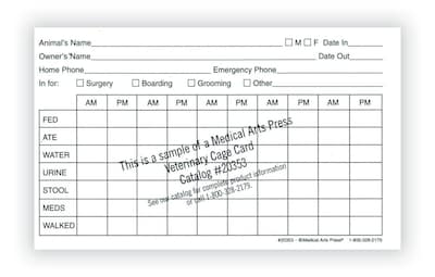 Medical Arts Press® Vet Cage Card, Provides a Record of Twice Daily Care, 3x5