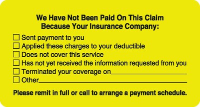 Medical Arts Press® Patient Insurance Labels, No Payment Checklist, Fl Chartreuse, 1-3/4x3-1/4, 500
