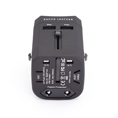 Royce Leather International Travel Power Adapter, Black (881-BL-PL)