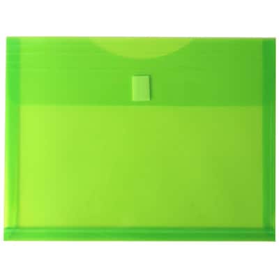 JAM Paper® Plastic Envelopes with Hook & Loop Closure, 1 Exp, Letter Booklet, 9.75 x 13, Lime Gre