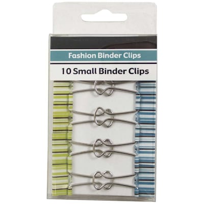 JAM Paper® Colored Fashion Design Binder Clips, Small, 19mm, Green and Blue Binder Clips with Stripe