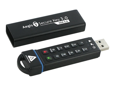 Apricorn Aegis Secure Key 120GB 195 Mbps/162 Mbps USB 3.0 Flash Drive;  Black (ASK3-120GB) | Quill.com