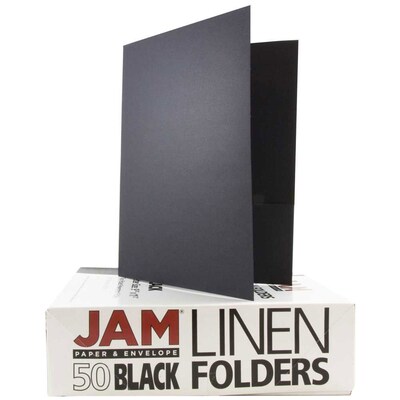 JAM Paper 2-Pocket Textured Linen Business Folders, Black, 25/Pack (386LBLA)