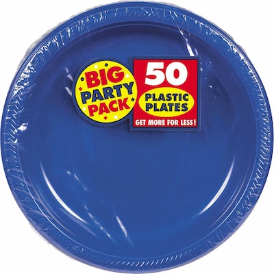 Amscan Big Party Pack 10.25"W Round Royal Blue Plastic Plates, 2/Pack, 50 Per Pack (630732.105)