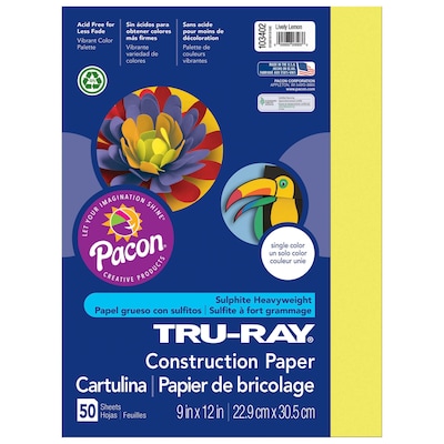 Pacon Tru-Ray 9" x 12" Construction Paper, Lively Lemon, 50 Sheets/Pack, 6/Pack (PAC103402)