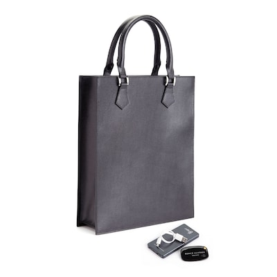 Royce Leather Italian Saffiano RFID Blocking Slim Tote Bag, Bluetooth Tracking, Portable Battery Pow