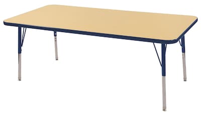 30”x60” Rectangular T-Mold Activity Table, Maple/Navy/Standard Swivel