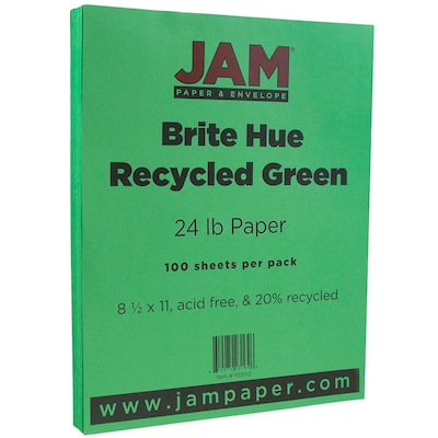 JAM Paper 8.5 x 11 Color Copy Paper, 24 lbs., Green Recycled, 100 Sheets/Pack (104083)