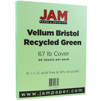 JAM Paper Vellum Bristol 67 lb. Cardstock Paper, 8.5 x 11, Green, 50 Sheets/Pack (169826)