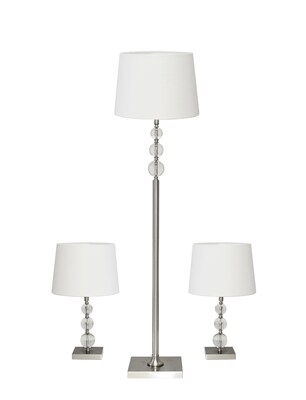 Adesso® Crystal Ball 3-Piece Lamp Set, Brushed Steel (1585-22)