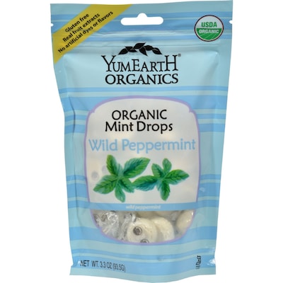 Yummy Earth Organic Candy Drops, Wild Peppermint, 3.3 oz, 3/Pack (85334)
